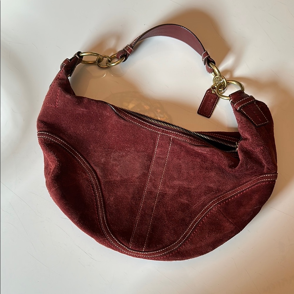 Coach Burgundy Suede Hobo Bag